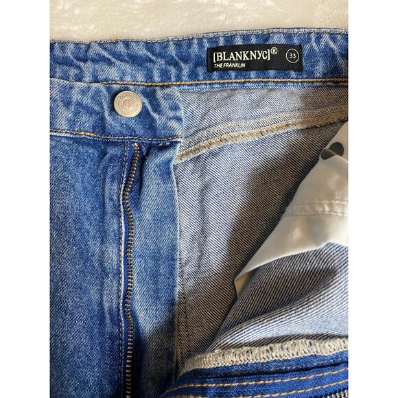 NWT BLANK NYC JEANS 33 THE FRANKLIN RIBCAGE WIDE LEG RIPPED BAGGY BLUE LIGHTS - Picture 9 of 12